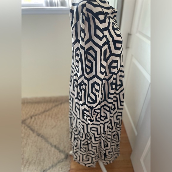 Zara Black White Print A-Line Long Sleeve Shirt Casual Maxi Dress Size Large - Picture 10 of 13